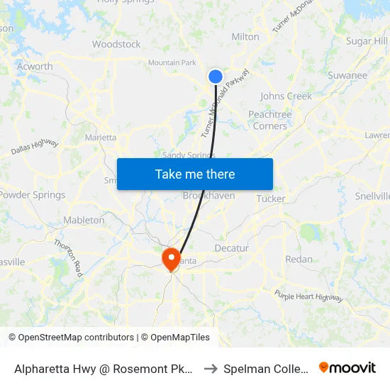 Alpharetta Hwy @ Rosemont Pkwy to Spelman College map
