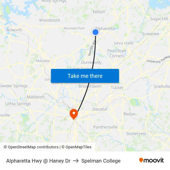 Alpharetta Hwy @ Haney Dr to Spelman College map