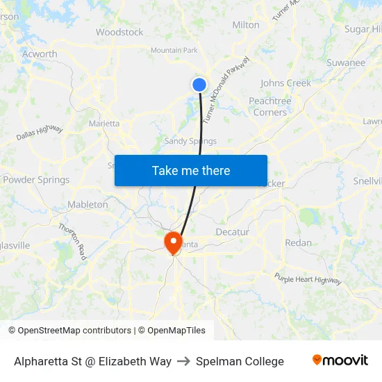 Alpharetta St @ Elizabeth Way to Spelman College map