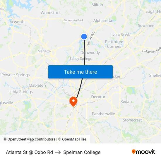 Atlanta St @ Oxbo Rd to Spelman College map