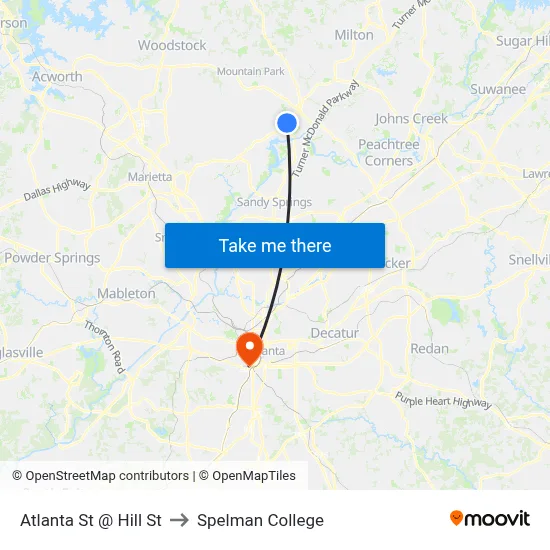 Atlanta St @ Hill St to Spelman College map