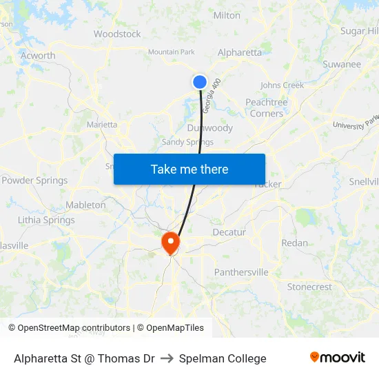 Alpharetta St @ Thomas Dr to Spelman College map