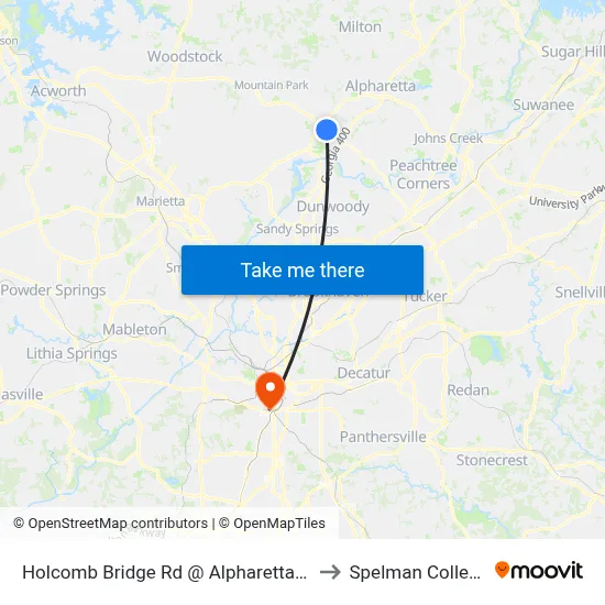 Holcomb Bridge Rd @ Alpharetta St to Spelman College map