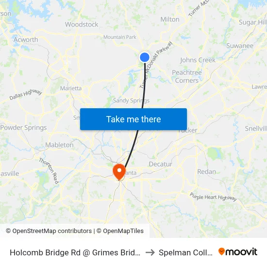 Holcomb Bridge Rd @ Grimes Bridge Rd to Spelman College map