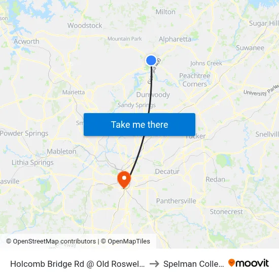 Holcomb Bridge Rd @ Old Roswell Rd to Spelman College map
