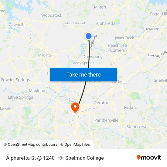 Alpharetta St @ 1240 to Spelman College map