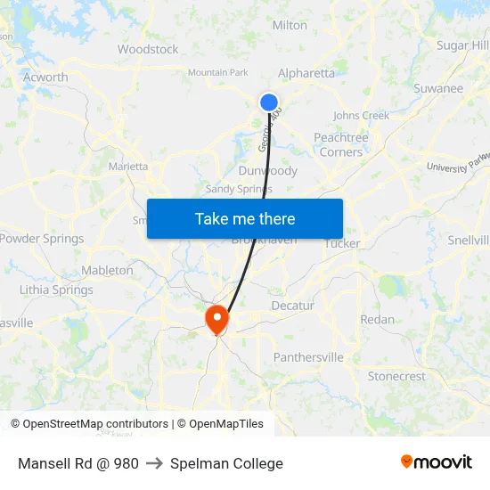 Mansell Rd @ 980 to Spelman College map