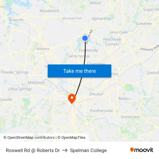 Roswell Rd @ Roberts Dr to Spelman College map