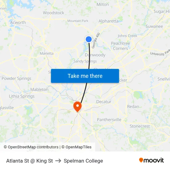 Atlanta St @ King St to Spelman College map
