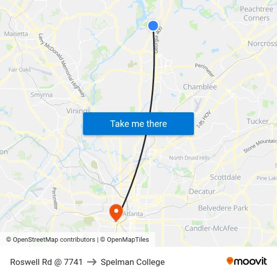 Roswell Rd @ 7741 to Spelman College map