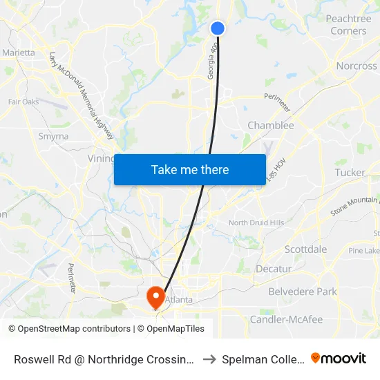 Roswell Rd @ Northridge Crossing Dr to Spelman College map