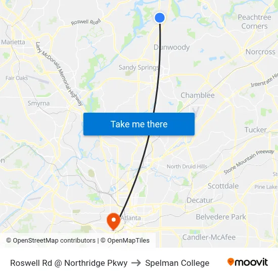 Roswell Rd @ Northridge Pkwy to Spelman College map
