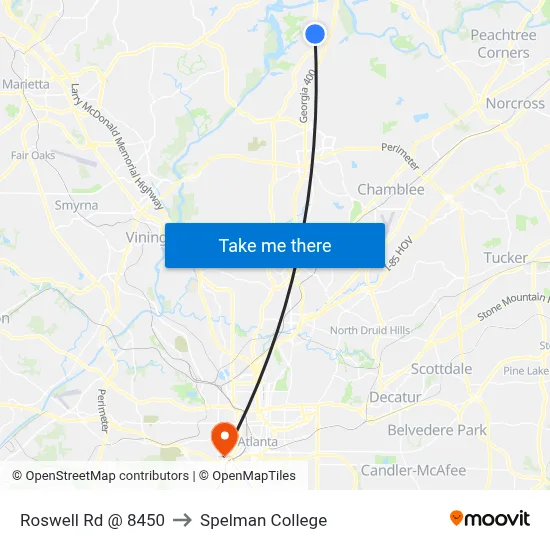 Roswell Rd @ 8450 to Spelman College map