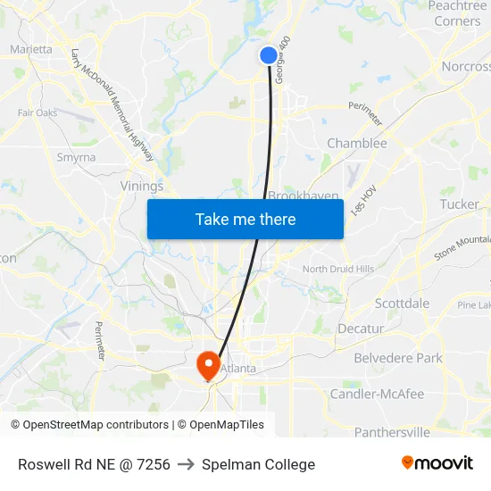 Roswell Rd NE @ 7256 to Spelman College map