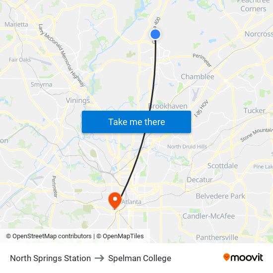 North Springs Station to Spelman College map