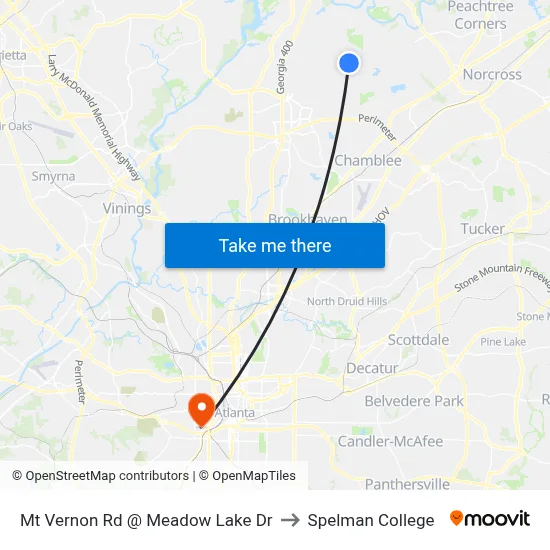 Mt Vernon Rd @ Meadow Lake Dr to Spelman College map