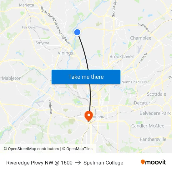 Riveredge Pkwy NW @ 1600 to Spelman College map