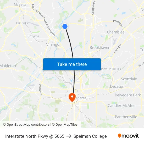 Interstate North Pkwy @ 5665 to Spelman College map