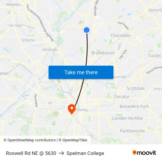 Roswell Rd NE @ 5630 to Spelman College map