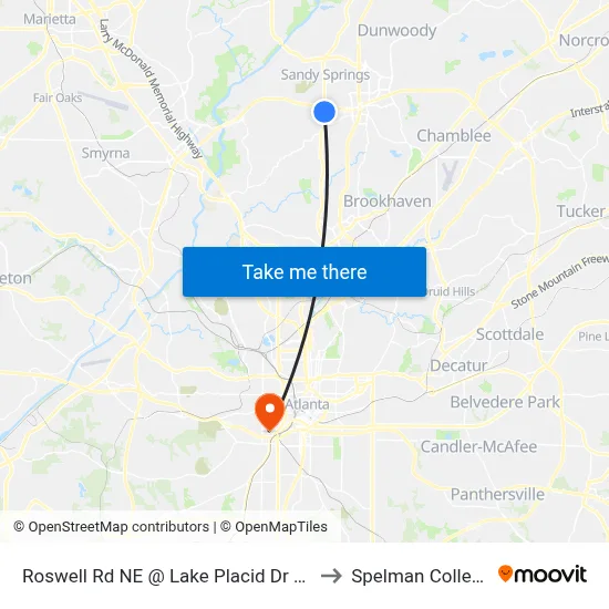 Roswell Rd NE @ Lake Placid Dr NE to Spelman College map