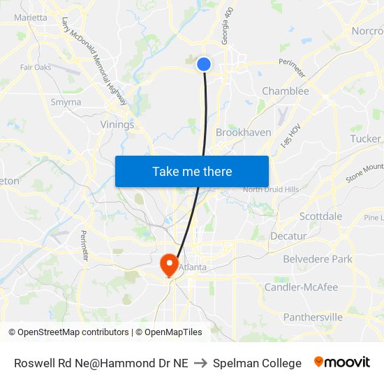 Roswell Rd Ne@Hammond Dr NE to Spelman College map