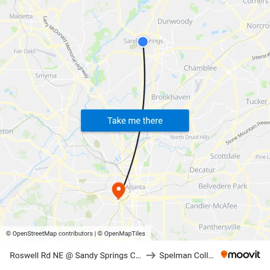 Roswell Rd NE @ Sandy Springs Cir NE to Spelman College map