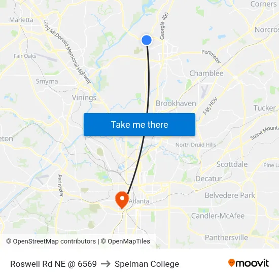 Roswell Rd NE @ 6569 to Spelman College map