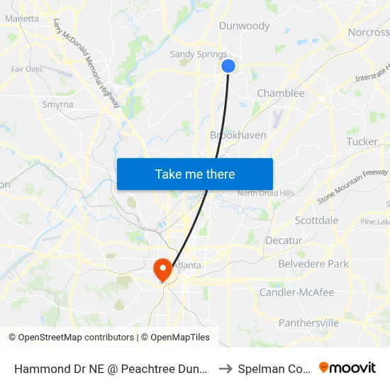 Hammond Dr NE @ Peachtree Dunwoody Rd to Spelman College map