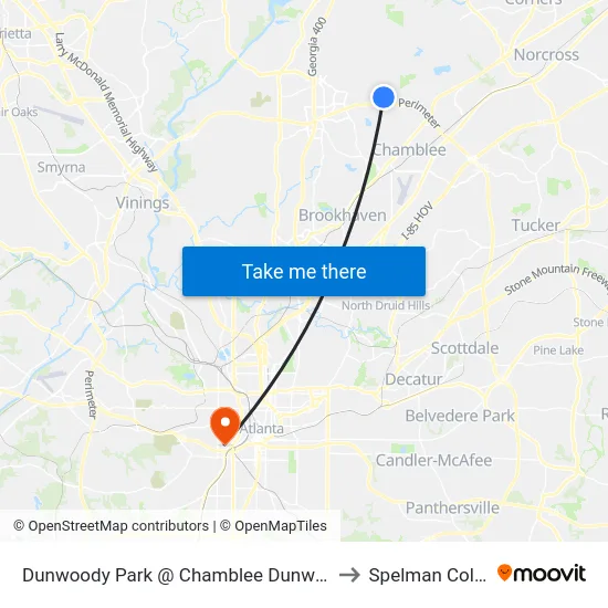 Dunwoody Park @ Chamblee Dunwoody Rd to Spelman College map