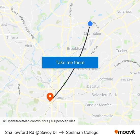 Shallowford Rd @ Savoy Dr to Spelman College map
