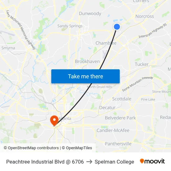 Peachtree Industrial Blvd @ 6706 to Spelman College map