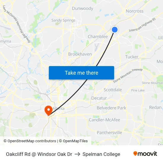 Oakcliff Rd @ Windsor Oak Dr to Spelman College map