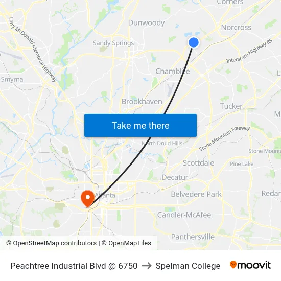 Peachtree Industrial Blvd @ 6750 to Spelman College map