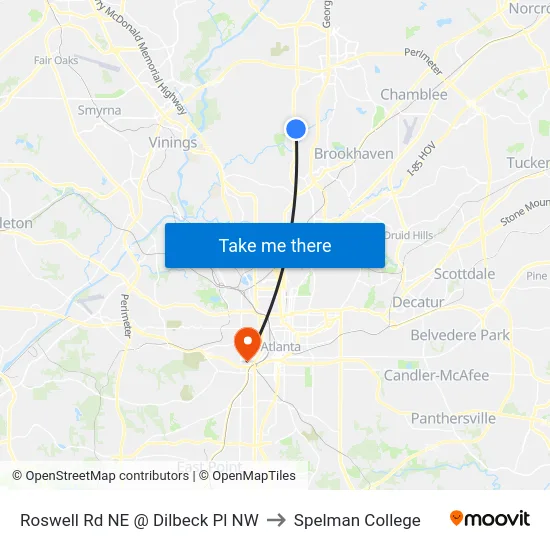 Roswell Rd NE @ Dilbeck Pl NW to Spelman College map