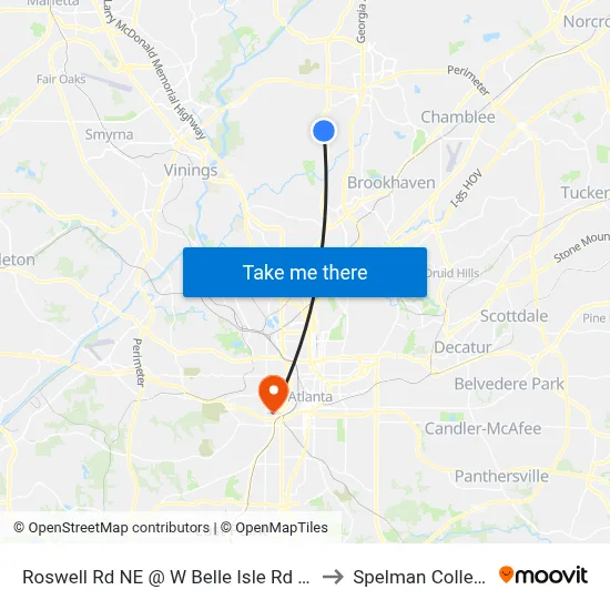 Roswell Rd NE @ W Belle Isle Rd NE to Spelman College map