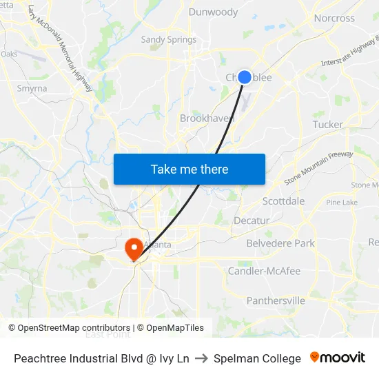 Peachtree Industrial Blvd @ Ivy Ln to Spelman College map