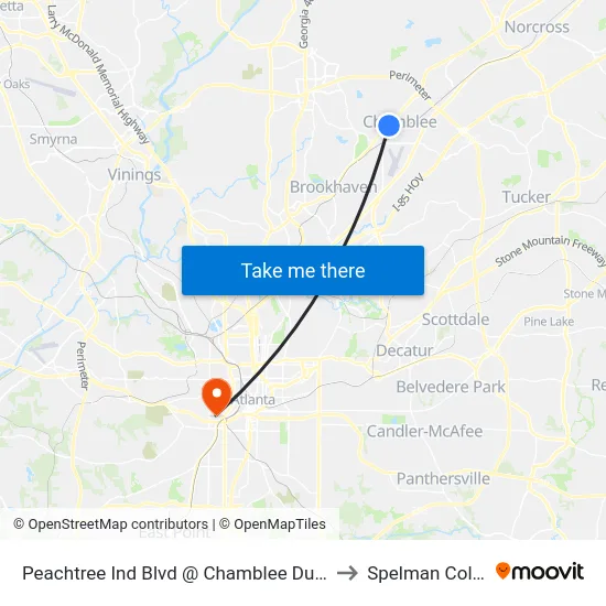 Peachtree Ind Blvd @ Chamblee Dunwoody to Spelman College map