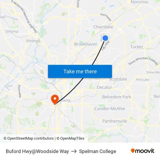 Buford Hwy@Woodside Way to Spelman College map