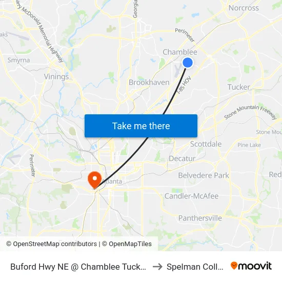 Buford Hwy NE @ Chamblee Tucker Rd to Spelman College map
