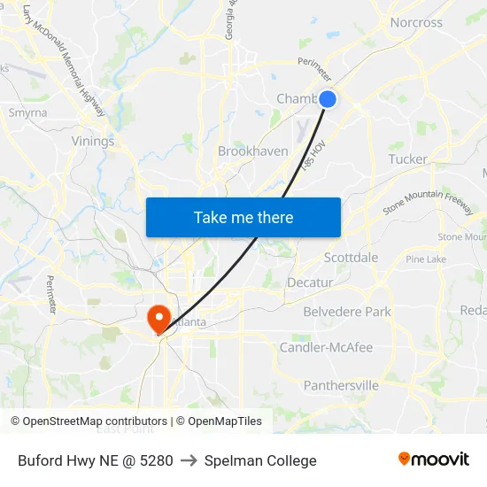 Buford Hwy NE @ 5280 to Spelman College map