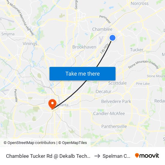 Chamblee Tucker Rd @ Dekalb Technology Pkwy to Spelman College map