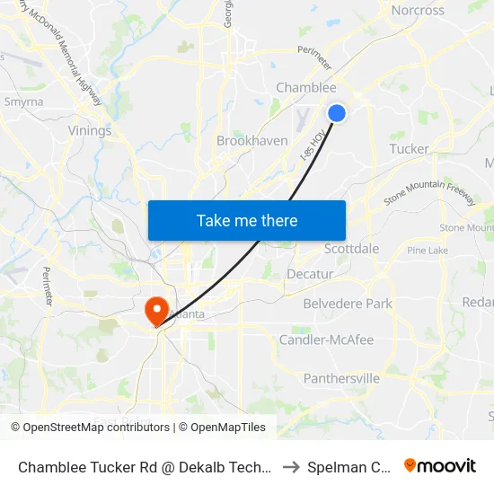 Chamblee Tucker Rd @ Dekalb Technology Pkwy to Spelman College map
