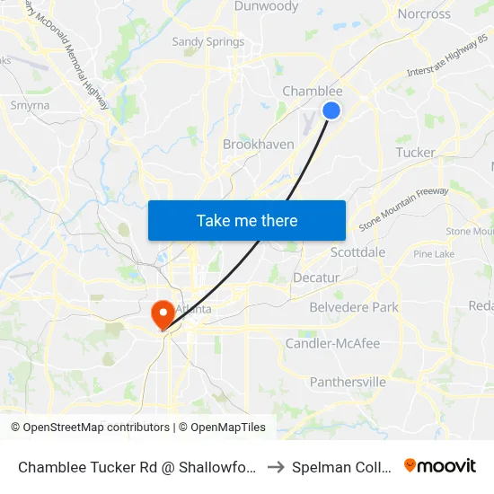 Chamblee Tucker Rd @ Shallowford Rd to Spelman College map
