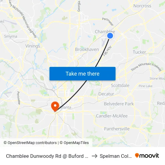 Chamblee Dunwoody Rd @ Buford Hwy NE to Spelman College map