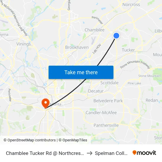 Chamblee Tucker Rd @ Northcrest Rd to Spelman College map