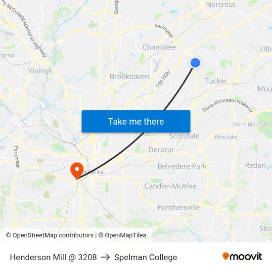 Henderson Mill @ 3208 to Spelman College map