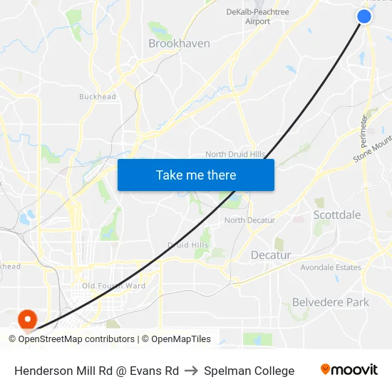 Henderson Mill Rd @ Evans Rd to Spelman College map