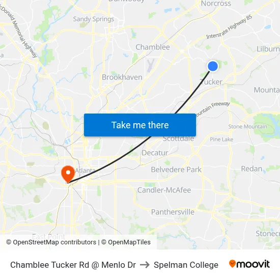Chamblee Tucker Rd @ Menlo Dr to Spelman College map