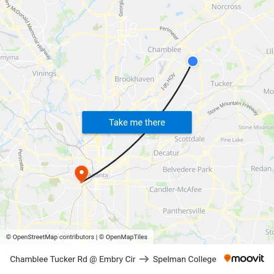 Chamblee Tucker Rd @ Embry Cir to Spelman College map