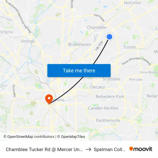 Chamblee Tucker Rd @ Mercer Universi to Spelman College map
